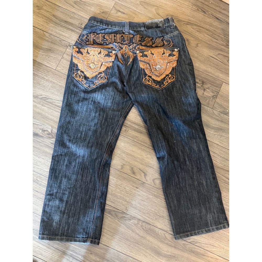 Vintage Imperious "Fearless" Embroidered Jeans W34xL30 Y2K Baggy